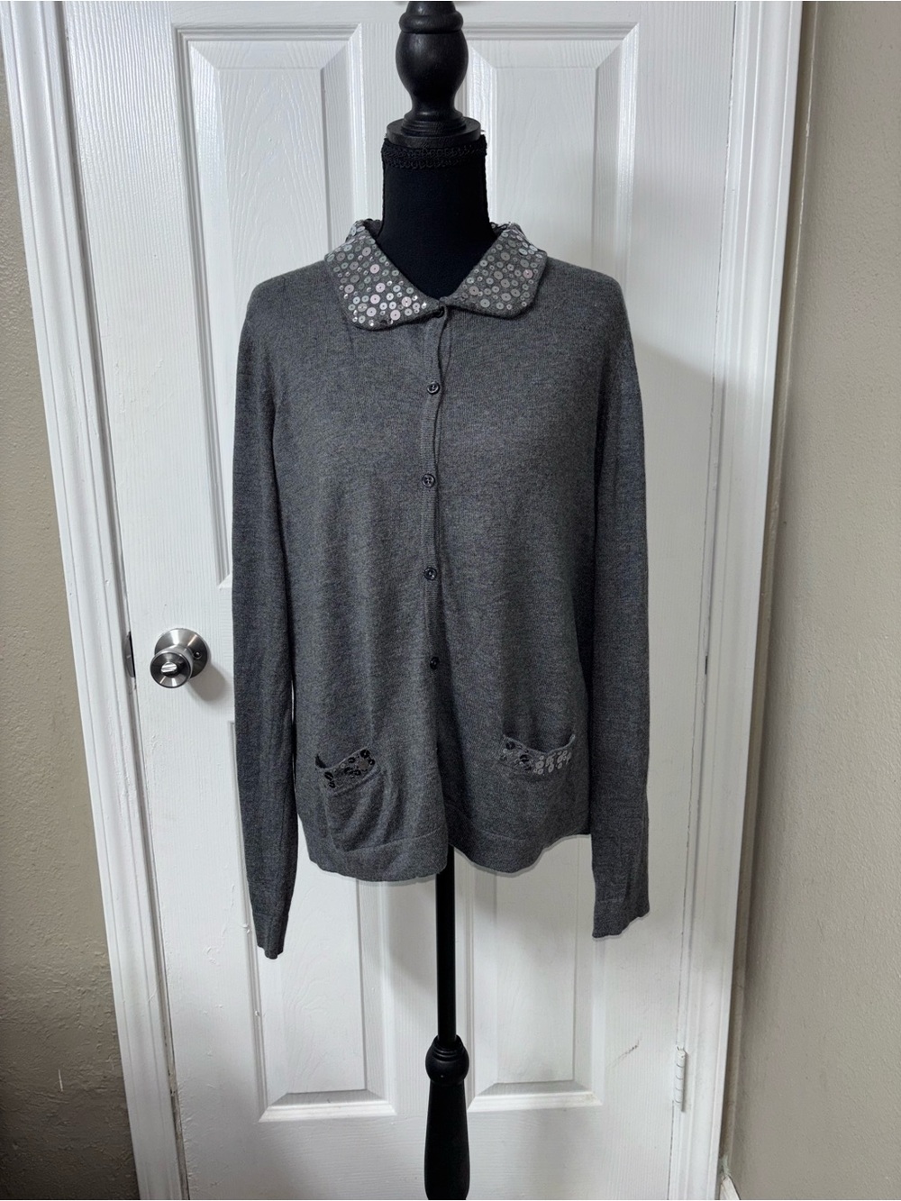 George Gray Button-Front Cardigan with Sequined Collar